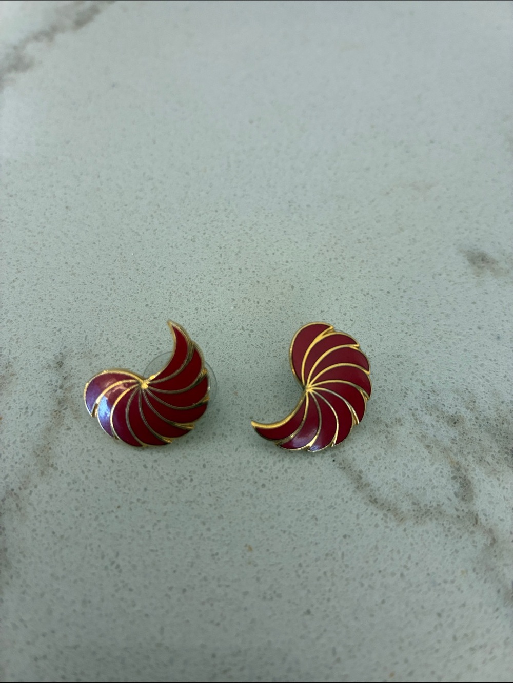 Red Spiral Shell Enamel Stud Earrings - Women Jewelry